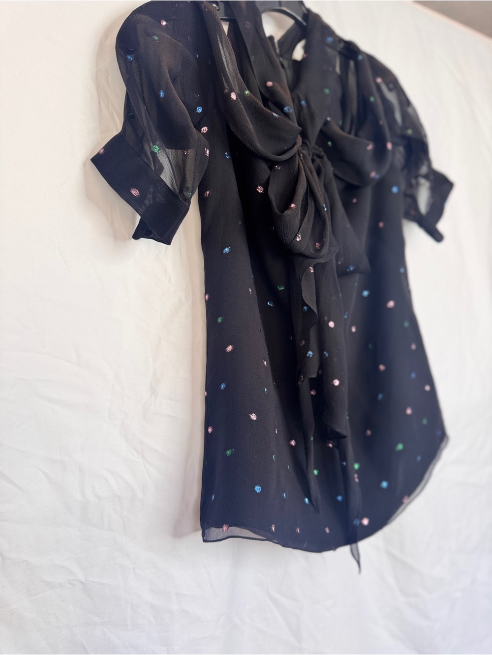 ERDEM Black Sheer Blouse with Subtle Shimmer Metallic Multi Color Dots - Picture 5 of 16